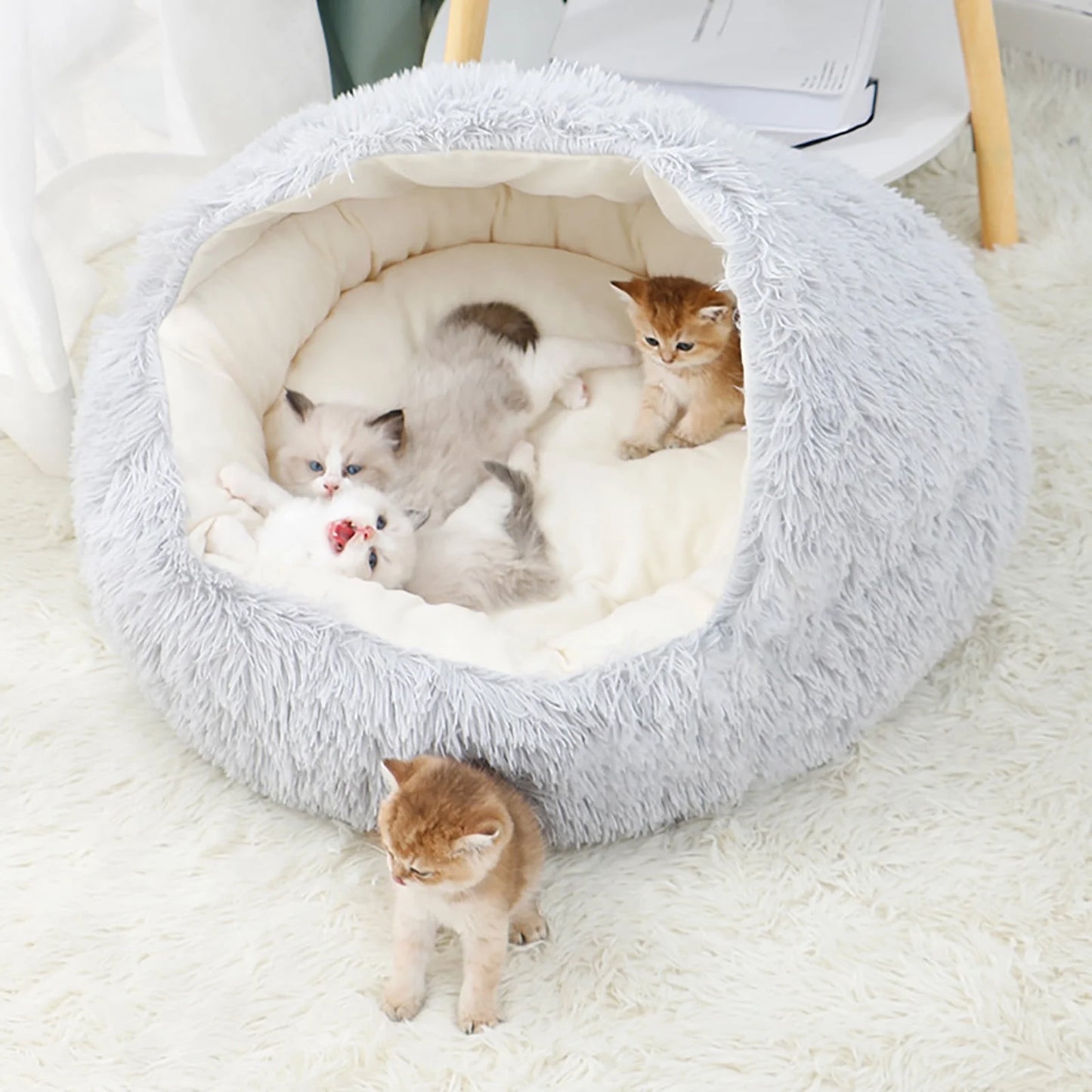 Dog Bed & Cat Cave Bed with Hooded Cover